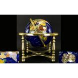 Decorative Gemstone Globe Gilt framed Globe inlaid with various semi precious stones and gold tone