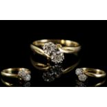 Ladies 9ct Gold Two Stone Diamond Illusion Set Dress Ring. Fully Hallmarked for 9.375.