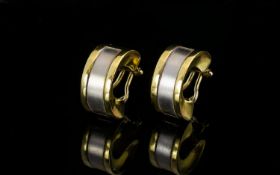 Australian Fine Pair of 17ct Two Tone Gold Earrings, Modern design in two tone brushed gold.