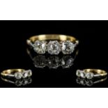 18ct Gold and Platinum Attractive 3 Stone Diamond Set Ring. c.1920's / 1930's.