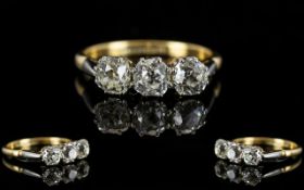 18ct Gold and Platinum Attractive 3 Stone Diamond Set Ring. c.1920's / 1930's.