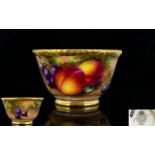 Royal Worcester Superb Quality Signed and Hand Painted ' Fruits ' Small Bowl with Rich Painted Gold