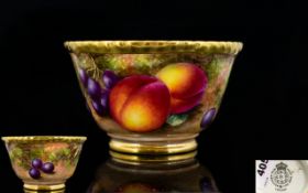 Royal Worcester Superb Quality Signed and Hand Painted ' Fruits ' Small Bowl with Rich Painted Gold