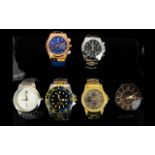 A Nice Collection Of Gents Fashion Wrist Watches. Six In Total, All With Stainless Steel Backs.