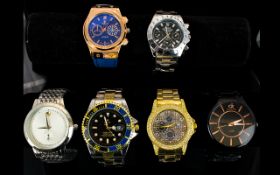 A Nice Collection Of Gents Fashion Wrist Watches. Six In Total, All With Stainless Steel Backs.