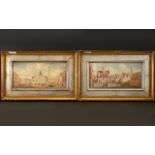 A Pair Of Continental Oil On Canvas Street Scenes Each depicting figures amongst architecture,