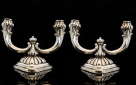 Art Nouveau Period Stylish Pair of Silver Twin Branch Candelabra ' Tulip Bud ' Design. c.1900.