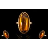 Russian Nice Quality and Attractive Cabochon Cut Amber Set Ring. Set in 14ct Gold. Soviet Russian