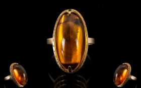 Russian Nice Quality and Attractive Cabochon Cut Amber Set Ring. Set in 14ct Gold. Soviet Russian