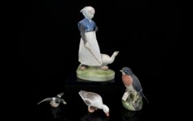 Royal Copenhagen Porcelain Figure - Girl with Goose. No 528 & Date 1962. Height 7.5 Inches - 18.75