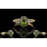 Ladies - Fancy Shank 9ct Gold Peridot and Diamond Set Dress Ring. Fully Hallmarked. Please See