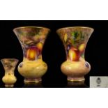 Royal Worcester Good Quality Hand Painted and Signed Pair of Fruits Vases ' Fallen Fruits ' Still