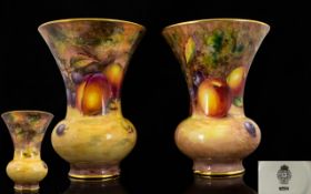 Royal Worcester Good Quality Hand Painted and Signed Pair of Fruits Vases ' Fallen Fruits ' Still