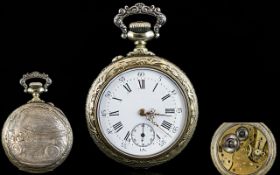 American Superb Quality Repousse Case Mechanical Open Faced Pocket Watch. c.1900 - 1910.