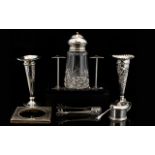 A Small Mixed Lot Of Silver Items To include two trumpet form spill vases, dated Birmingham 1918,