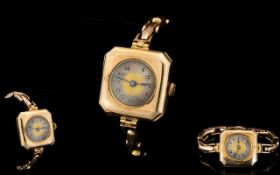 Art Deco Period Ladies 9ct Rose Gold Square Shaped Case Mechanical Wrist Watch,