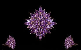 Amethyst Marquise Cut Cluster Lozenge Ring, a 4.