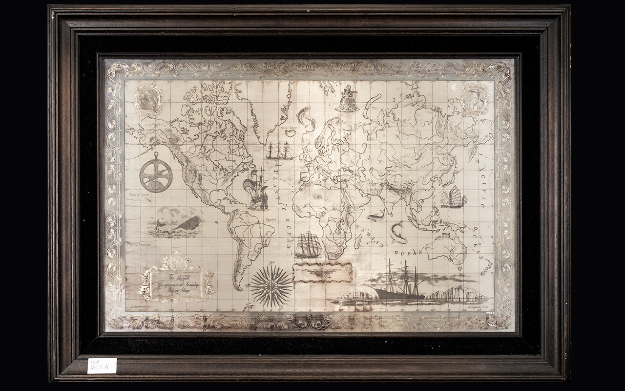 John Pinches Large & Impressive Royal Geographical Limited Edition Sterling Silver Map of the World.