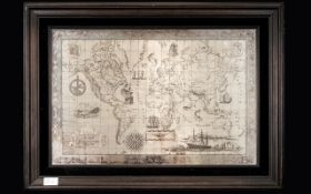 John Pinches Large & Impressive Royal Geographical Limited Edition Sterling Silver Map of the World.