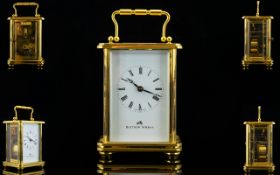 Matthew Norman Superb Quality - Heavy Brass Carriage Clock with White Porcelain Dial, Black