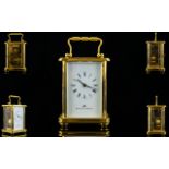 Matthew Norman Superb Quality - Heavy Brass Carriage Clock with White Porcelain Dial, Black