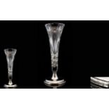 Elizabeth II Elegant Silver Based Cut Glass Tapered Vase of Tulip Form / Shape.