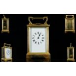 English - Heavy and Superb Quality Brass Carriage Clock with Glass Panels, Visible Lever Platform