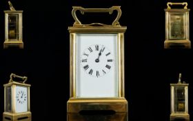 English - Heavy and Superb Quality Brass Carriage Clock with Glass Panels, Visible Lever Platform