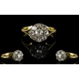 Antique Period 18ct Gold Diamond Set Cluster Ring, Flower head Design.