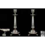 A Pair Of Dutch 19th Century Superb Quality Cast Silver Candlesticks Of classical form with reeded