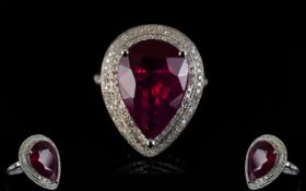 14ct Gold Pear Shaped Ruby and Diamond Set Dress Ring, Full Hallmark,