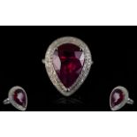 14ct Gold Pear Shaped Ruby and Diamond Set Dress Ring, Full Hallmark,