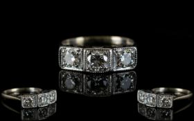 18ct White Gold Three Stone Diamond Set Ring Of Superb Quality Fully hallmarked for 750,