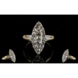 Antique Period 18ct Gold Marquoise Shaped Diamond Set Dress Ring of Attractive Form,