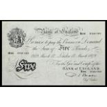 Bank of England White Five Pound Banknote - Good to High Grade. Serial M86-056160.