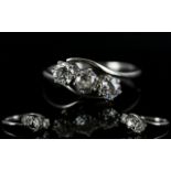 18ct White Gold 3 Stone Diamond Set Ring - The Old Round Brilliant Cut Diamonds of Good Colour /