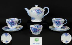 Shelley 'Blue Spray' Teaset comprising Teapot, Sugar Bowl,