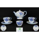 Shelley 'Blue Spray' Teaset comprising Teapot, Sugar Bowl,