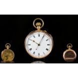 9ct Gold - Swiss Made Keyless Open Faced Pocket Watch. c.1900 - 1920.