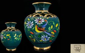 Henri Bequet Quaregon Hand Painted and Enamel Large Globular Shaped Vase ' Bird of Paradise ' and