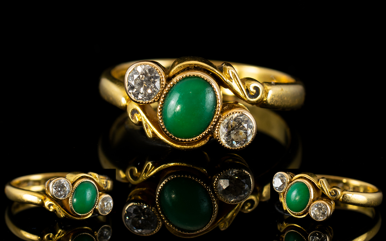 Antique Period Attractive 22ct Gold Turquoise and Diamond Set Dress Ring, Hallmark Birmingham 1916,
