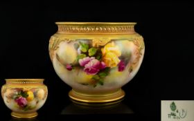 Royal Worcester Hand Painted and Signed Large Jardiniere ' Roses ' Still Life.