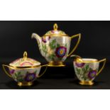 Art Deco Hand Painted Three Piece Tea Service Comprising Teapot,