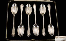 Edwardian Period - Boxed Set of Six Silver Teaspoons. Hallmark London 1904, Maker D.F. Original Box.