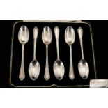 Edwardian Period - Boxed Set of Six Silver Teaspoons. Hallmark London 1904, Maker D.F. Original Box.