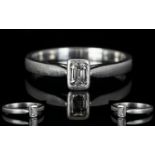Platinum Set Contemporary Single Stone Diamond Ring the step cut diamond of top colour and clarity