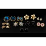 A Mixed Collection Of Vintage Clip On Earrings Nine pairs in total to include large 1980's blue