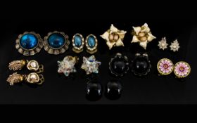 A Mixed Collection Of Vintage Clip On Earrings Nine pairs in total to include large 1980's blue