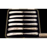 George V Boxed Set of Six Silver Handle Butter Knives, Shaped Handles.