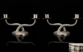 Anglo Indian - Impressive Looking Pair of Silver Two Light Candelabra In The Form of Coiled Snakes